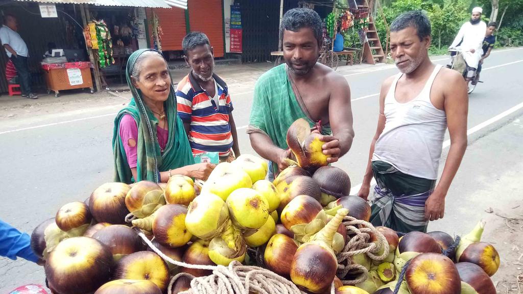 আগৈলঝাড়ায় গরমে বিক্রি বেড়েছে তালের শাঁসের