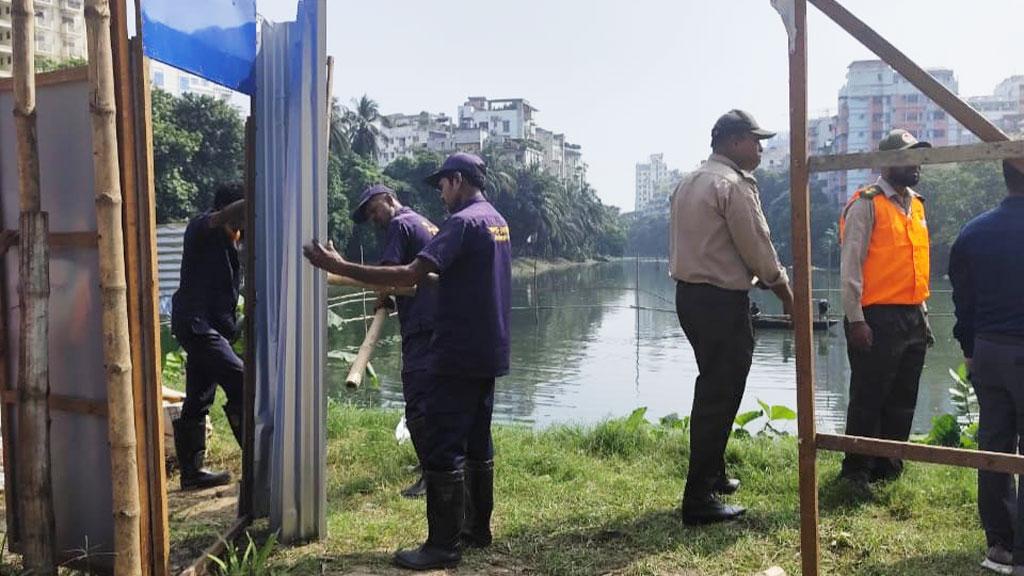 গুলশান লেকের অবৈধ স্থাপনা উচ্ছেদে যৌথ অভিযান