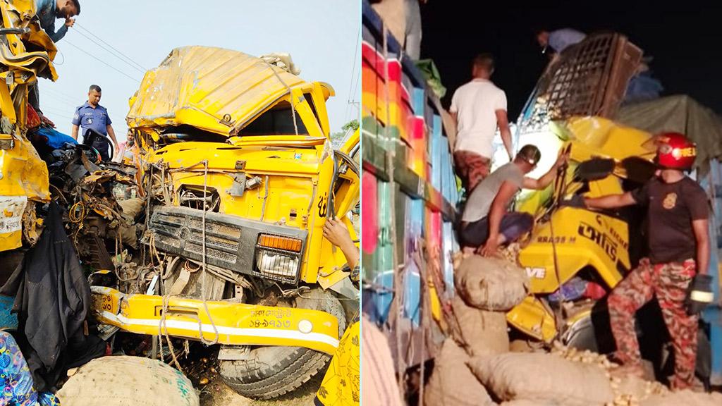 ফুলবাড়ীতে দুই ট্রাকের মুখোমুখি সংঘর্ষ, নিহত ২