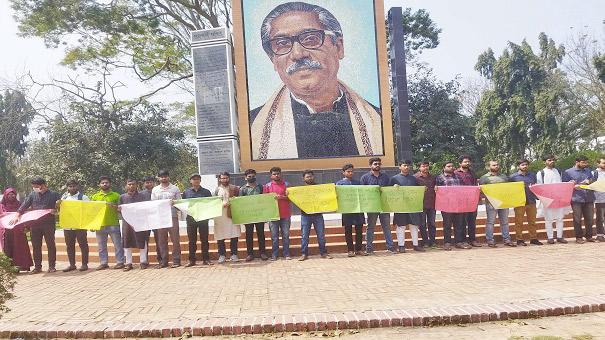 বশেমুরবিপ্রবি ছাত্রীকে ধর্ষণের প্রতিবাদে ইবিতে মানববন্ধন