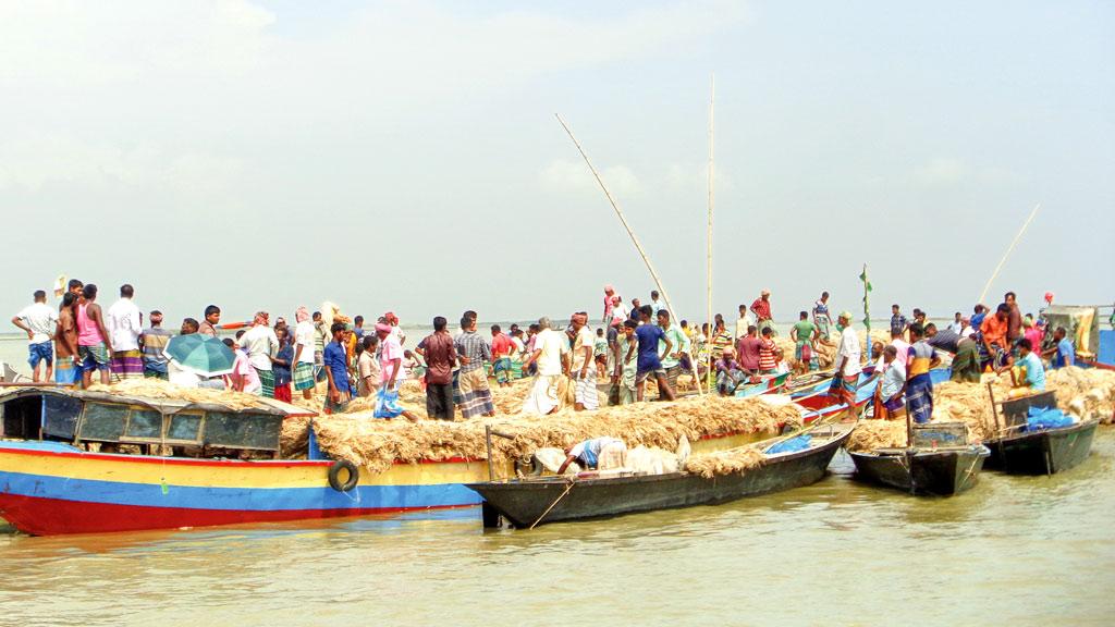 কাজীপুরের শত বছরের ভাসমান পাটের হাট