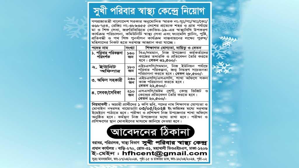 ‘সুখী পরিবার স্বাস্থ্যকেন্দ্রে’ ৭৫০ জনবল নিয়োগের ভাইরাল বিজ্ঞপ্তিটি ভুয়া 